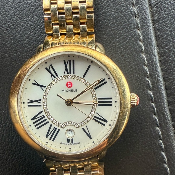 Michele Gold Tone Bracelet Watch with White Dial - Picture 4 of 6